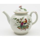 A Worcester teapot and cover: of globular form with flower finial,