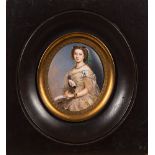 English School mid 19th Century:- An enamelled miniature portrait of H.R.H. Victoria, P.R.