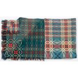 A pair of Welsh bedspreads: with all over geometric designs to a green ground,