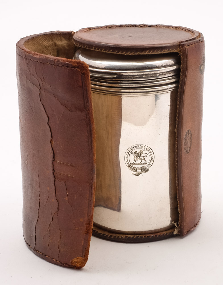 A late Victorian silver plated combination flask: crested, - Image 2 of 2