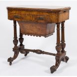 A Victorian walnut veneer card and work table:,