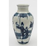 A Worcester blue and white vase: of ovoid form with waisted neck,