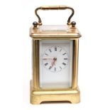 A French miniature corniche carriage clock: the eight-day duration timepiece movement having a