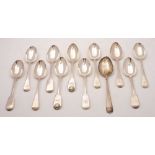 A collection of twelve assorted pattern dessert spoons, various makers and dates: most initialled,