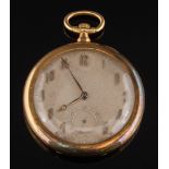 A gentleman's 18ct gold slim-cased open face dress pocket watch: the circular dial 38mm diameter
