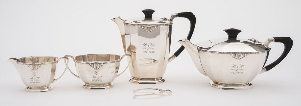 A George VI silver four-piece silver tea service, maker Cooper Brothers & Sons Ltd,