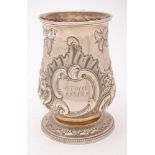 A George III silver mug, maker's mark worn, London, 1788: initialled,