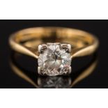 An 18ct gold and diamond single-stone ring: with round old brilliant-cut diamond approximately 6.