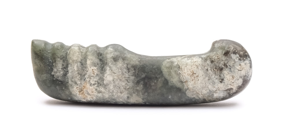 A Chinese jade handle: with ridged grip and two fitting holes, - Image 2 of 2