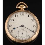 A gentleman's 14ct gold keyless lever open face pocket watch: the circular dial 39mm diameter with