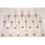 A set of eleven Victorian silver Fiddle pattern table forks, maker John Samuel Hunt, London,