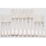 A set of six Victorian silver Fiddle pattern table forks, maker Thomas Smiley, London,