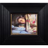 * Robert O Lenkiewicz [1941-2002]- Anna on duvet on table with embroidered shawl - at the