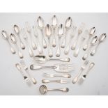 A matched set of silver Shell, Thread and Fiddle pattern flatware, various makers and dates:,