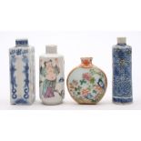 A group of four Chinese porcelain snuff bottles: included two famille rose bottles,