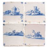 A collection of twenty-two Dutch blue and white delft tiles: painted with buildings, towers,
