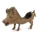 A late 19th century gilt bronze pin cushion in the form of a boar: lacks cushion,13cm. long.