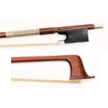 A violin bow by Paul Hermman: with ebony and mother-of-pearl inlaid frog, stamped Paul Hermann,