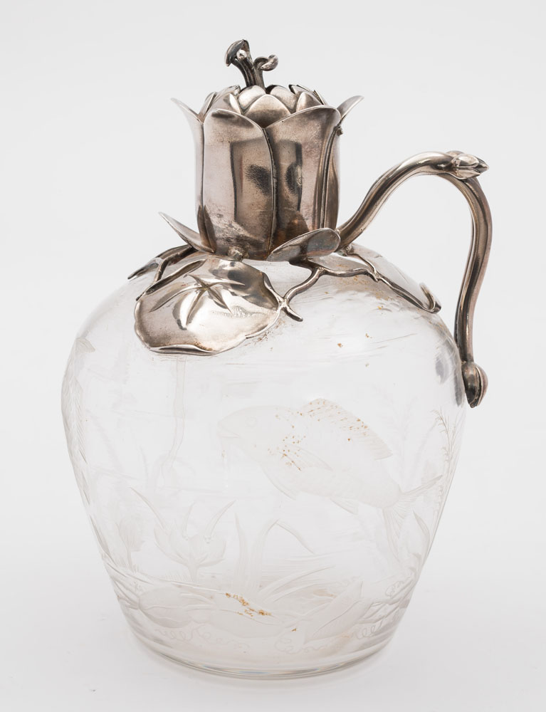 A Victorian cut glass and silver mounted jug, maker's mark worn possibly EHS Edward H Stockwell,