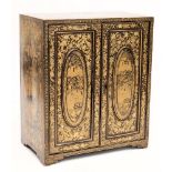 A 19th century Cantonese export lacquer table top cabinet: of rectangular outline,