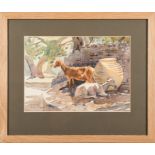 Phoebe des Clayes [19/20th Century]- Goats by an amphora: signed watercolour 21 x 29cm.