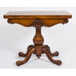 A Victorian burr and figured walnut rectangular card table:,