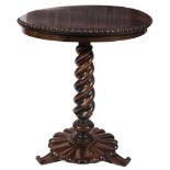 A Victorian rosewood circular occasional table:, the top with a beaded edge,