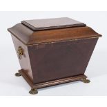 An Edwardian mahogany and chequer inlaid coal box:, of sarcophagus outline,