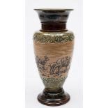 A Doulton Lambeth stoneware vase decorated by Hannah Barlow: of footed baluster form decorated with