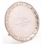 An Edward VII silver waiter, maker William Hutton & Son Ltd, London, 1908: inscribed,