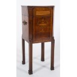 A 19th Century mahogany and inlaid square cellarette:, crossbanded in satinwood,