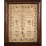 An early Victorian needlework sampler: with upper and lower case alphabets, Arabic numbers,