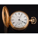 Elgin. A lady's 14ct gold keyless lever hunting cased fob watch: approximately 28gms gross weight.