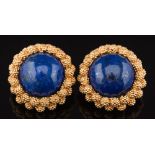 A pair of lapis lazuli single-stone circular clip earrings: each earring approximately 22mm