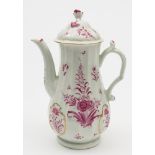 A Worcester fluted coffee pot and cover: with flower knop and scroll handle with thumb rest,