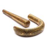 A Spanish gilt metal and niello inlaid parasol handle:, of lobed tapering form 13.5cm.