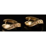 A pair of 18ct gold twist loop earrings: set with small graduated, brilliant-cut diamonds, 9.