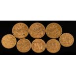 Three sovereigns dated '1886' '1911' and '1912' and five half sovereigns dated '1878', '1883',