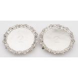 A pair of George III silver card trays, maker Ebenezer Coker, London, 1760 : crested,