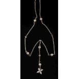 An 18ct white gold, diamond and cultured pearl lavalier: intercepted with single circular,