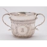 A George V silver twin-handled porringer, maker D & J Wellby Ltd, London 1910: crested,