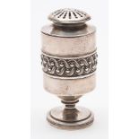 A George III silver pedestal pounce pot, maker Rebecca Emes & Edward Barnard I, London,