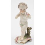 A small Frankenthal figure: probably modelled by Linck, of a putto holding a bird,