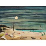 * Fred Uhlman [1901-1985]- Moonlit shore scene with sand dunes and detritus:- signed bottom right