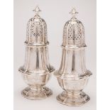 A pair of George II silver sugar casters, maker Joseph Sanders, London, 1735: of baluster form,