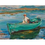 * Frederic Whiting [1874- 1962] - Figure and dog in a rowing boat on a loch:- signed bottom
