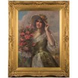 William Joseph Carroll [19/20th Century]- An arm-full of flowers:- signed oil on canvas 74 x 56cm.