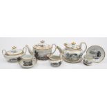 A New Hall porcelain part tea service: comprising two teapots and covers and one stand,