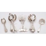 A matched silver Old English pattern part flatware service, various makers and dates: crested,