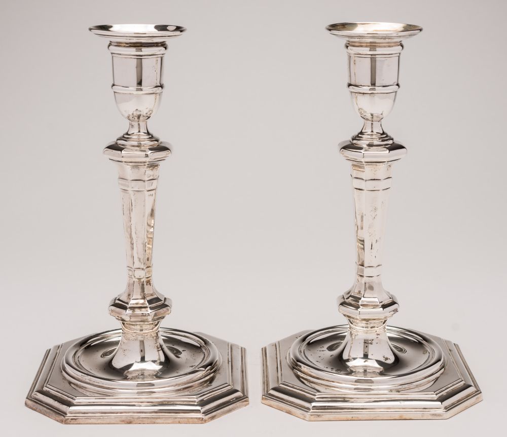 A pair of Edward VII silver candlesticks, maker James Dixon & Sons, Sheffield,